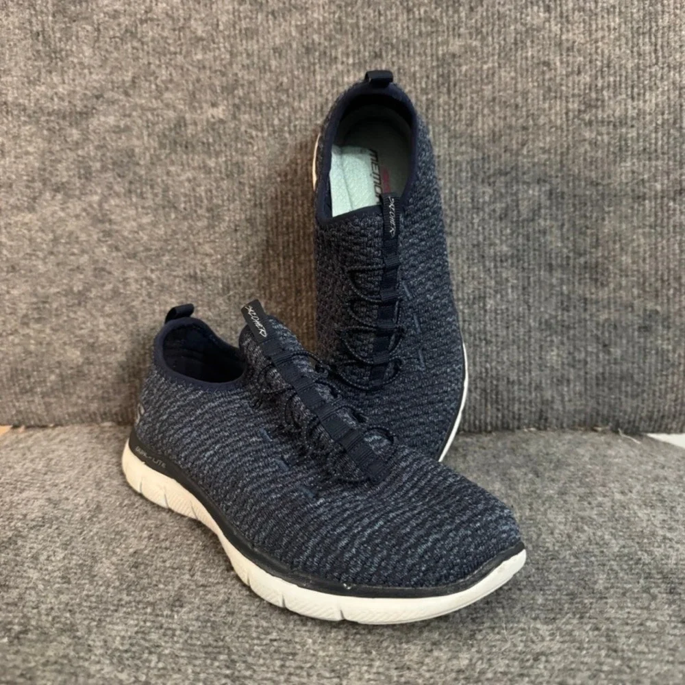 Skechers Dual-Lite Navy Blue Knit Memory Foam Slip On Sneakers Mens 12765